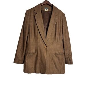 VTG Y2K KGR 100% Silk Lined Silk Woven Tweed Blazer Jacket Women's Sz 12 Brown